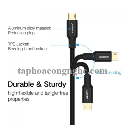 Ugreen 30854 0.5M màu Hồng Cáp sạc truyền dữ liệu USB 2.0 sang MICRO USB dây bọc nhựa PVC US223 30030854